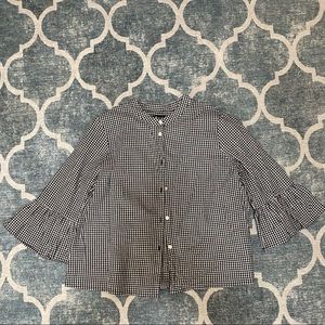 Madewell Gingham Print Black White Button Up Blouse Size Medium
